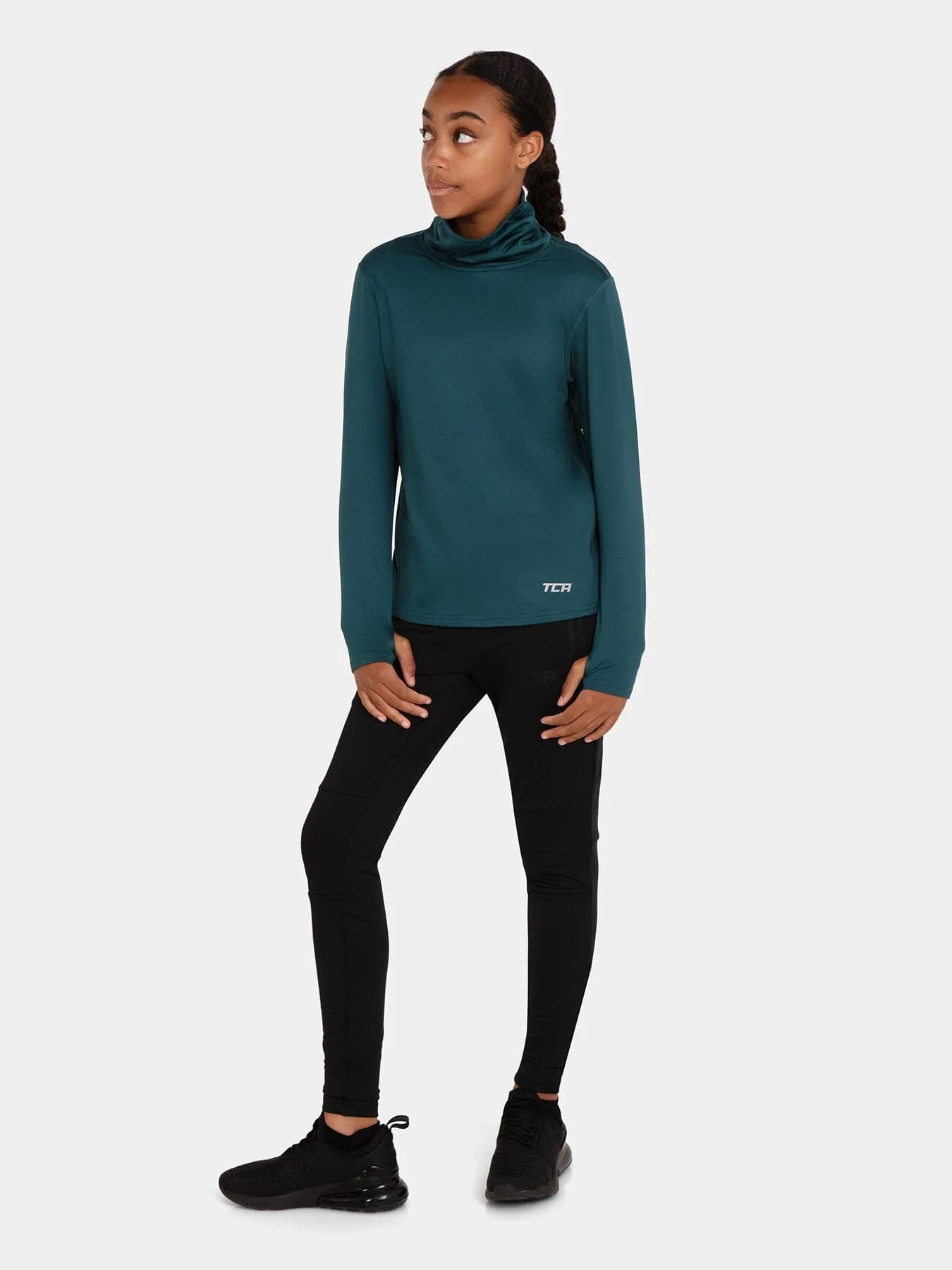 Warm-Up Thermal Long Sleeve Funnel Neck Top For Girls With Brushed Inner Fabric, Thumbholes & Reflective Strips sold by TCA
