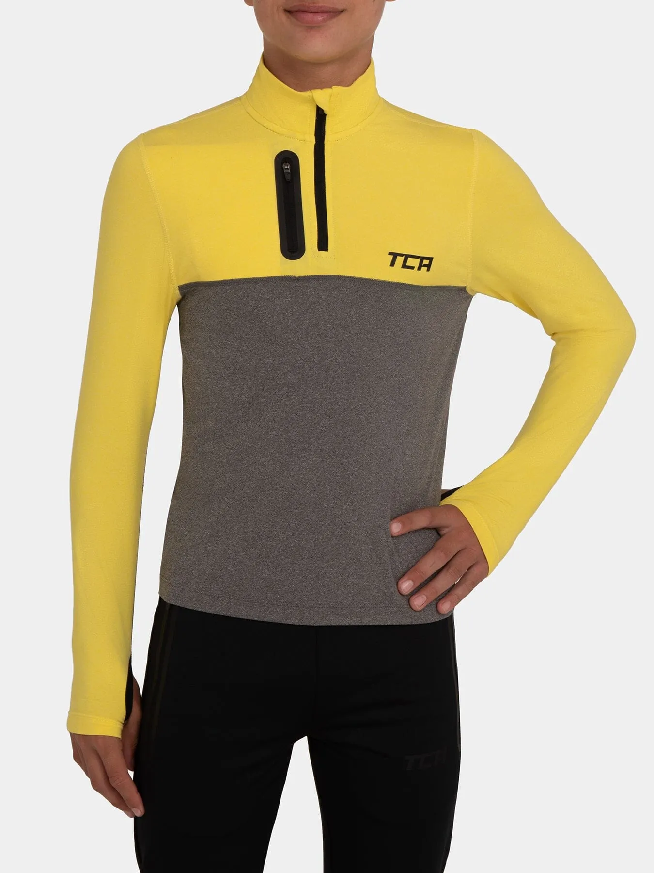 Fusion Half Zip Running Top For Boys with Thumbholes & Chest Zip Pocket sold by TCA