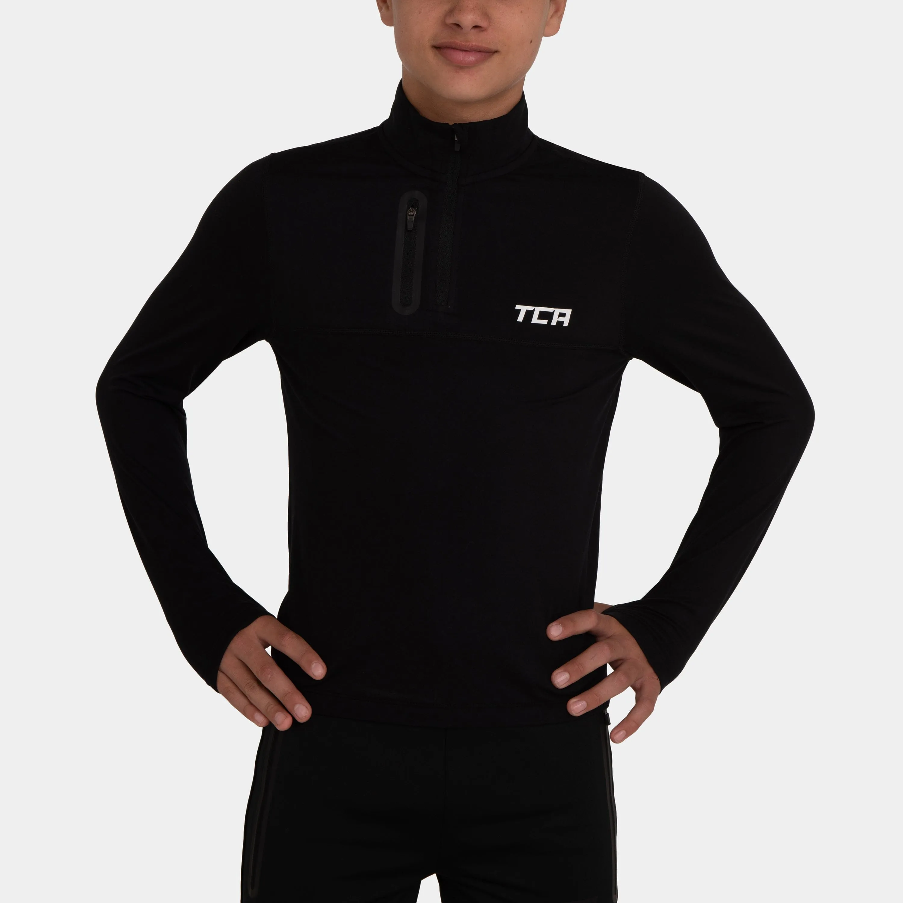 Fusion Half Zip Running Top For Boys with Thumbholes & Chest Zip Pocket sold by TCA
