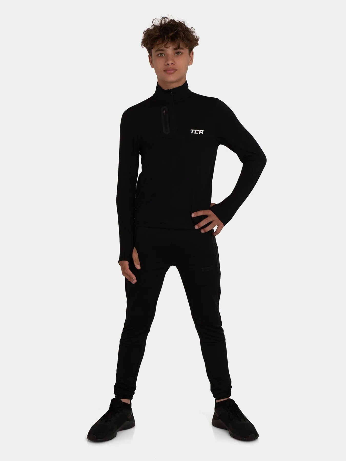 Fusion Half Zip Running Top For Boys with Thumbholes & Chest Zip Pocket sold by TCA product image thumbnail 5