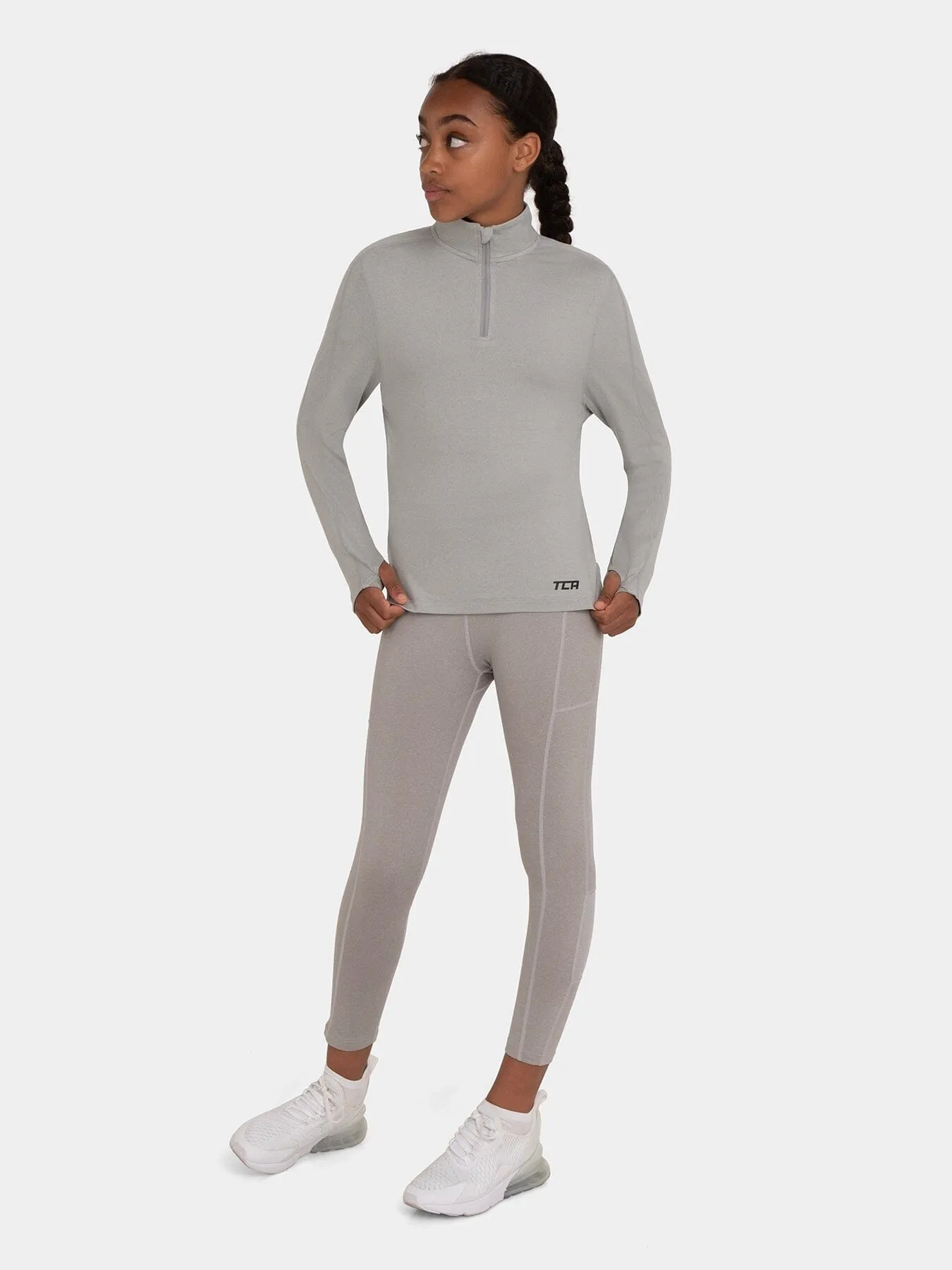 Fusion Half Zip Running Top For Girls With Thumbholes & Back Zip Pocket sold by TCA product image thumbnail 5
