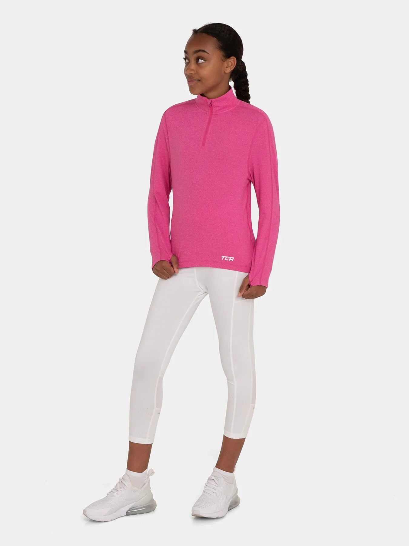 Fusion Half Zip Running Top For Girls With Thumbholes & Back Zip Pocket sold by TCA product image thumbnail 5