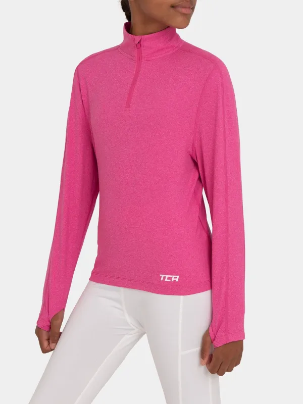 Fusion Half Zip Running Top For Girls With Thumbholes & Back Zip Pocket sold by TCA