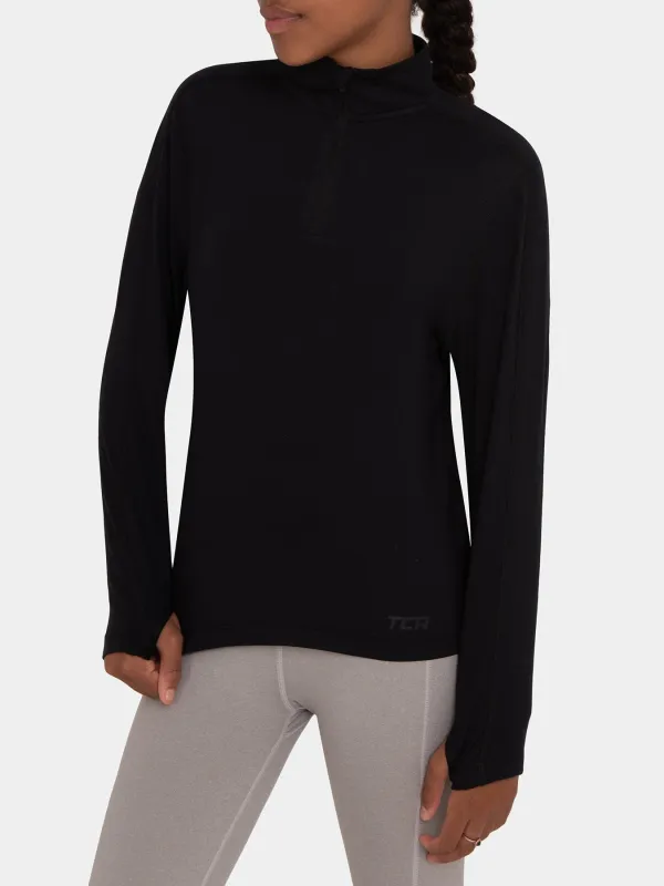 Fusion Half Zip Running Top For Girls With Thumbholes & Back Zip Pocket sold by TCA