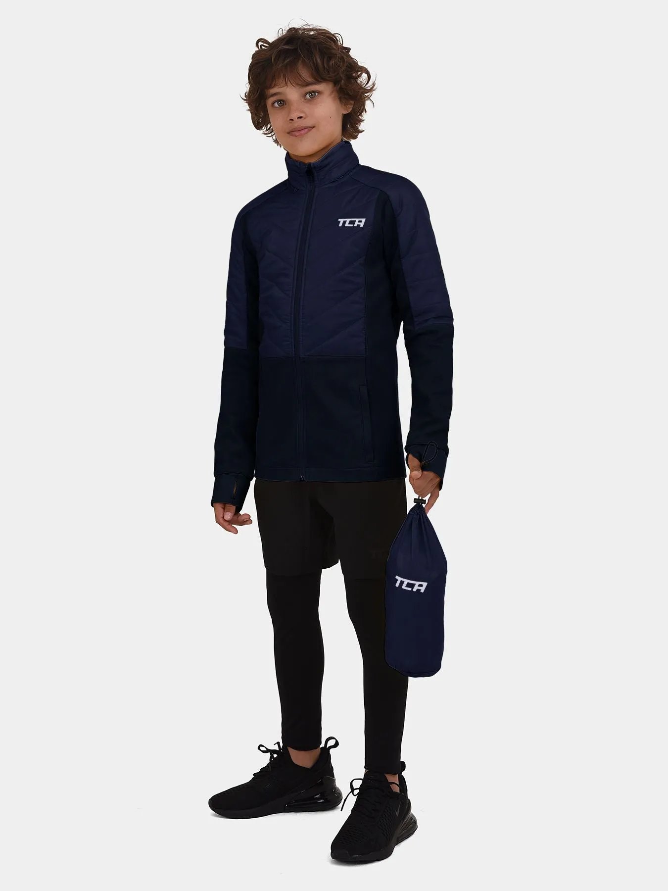 Excel Running Padded Packable Hooded Jacket For Boys With Thumbholes, Underarm Ventilation Zips, Zip Pockets & Reflective Strips sold by TCA