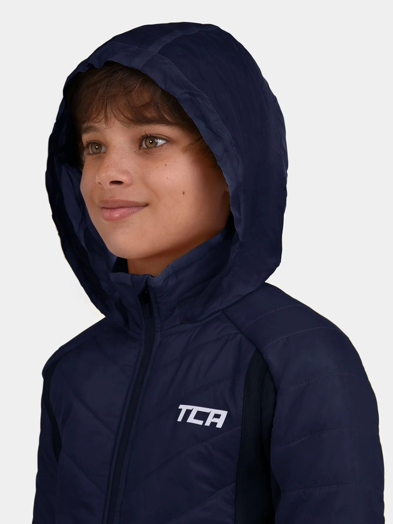 Excel Running Padded Packable Hooded Jacket For Boys With Thumbholes, Underarm Ventilation Zips, Zip Pockets & Reflective Strips sold by TCA product image thumbnail 3