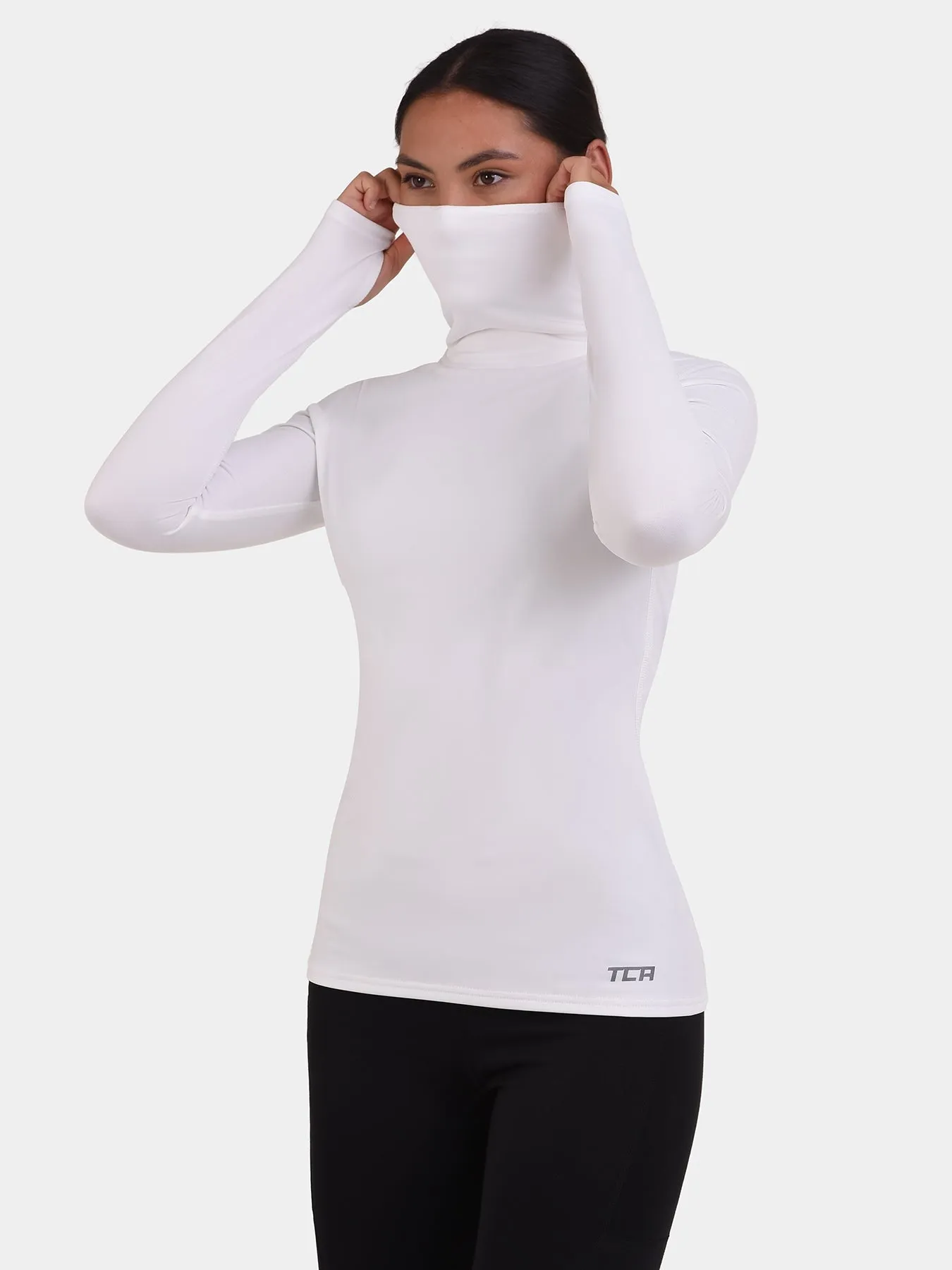 Warm-Up Thermal Long Sleeve Funnel Neck Top For Women With Brushed Inner Fabric, Thumbholes & Reflective Strips sold by TCA product image thumbnail 3