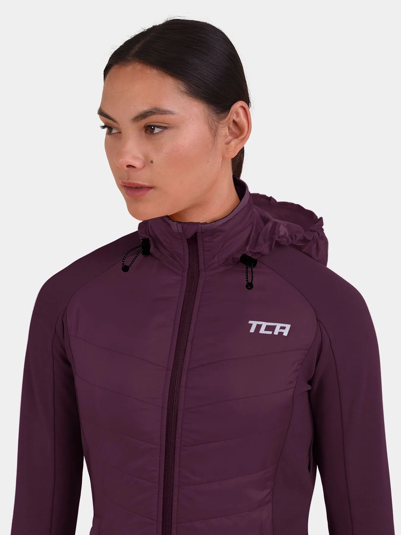 Excel Running Padded Packable Hooded Jacket For Women With Thumbholes, Underarm Ventilation Zips, Zip Pockets & Reflective Strips sold by TCA product image thumbnail 4