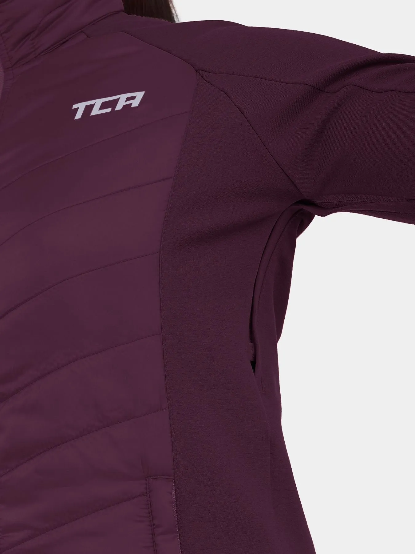 Excel Running Padded Packable Hooded Jacket For Women With Thumbholes, Underarm Ventilation Zips, Zip Pockets & Reflective Strips sold by TCA product image thumbnail 3