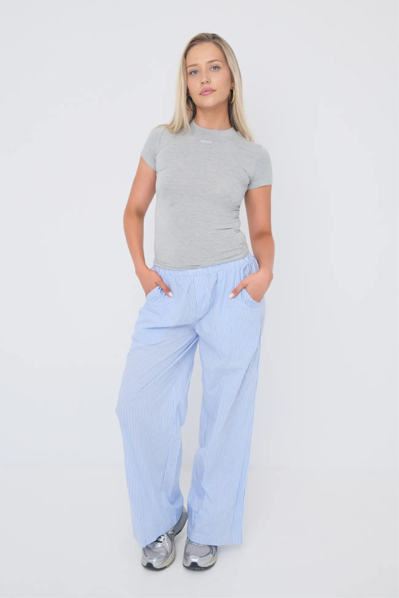 Pinstripe Pants - Light Blue/White sold by TWOTAGS