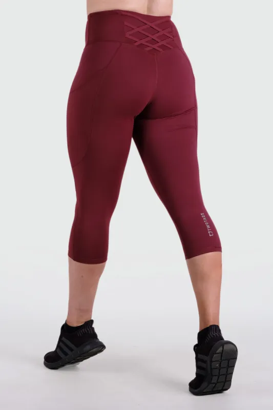 Strappy 3/4 V2 Highwaisted Leggings - Burgundy sold by TWOTAGS