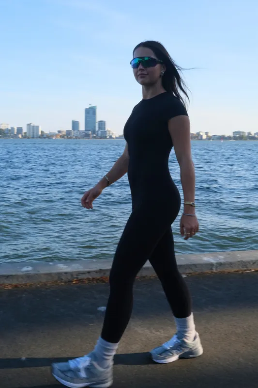 Short Sleeve Full Pocket Bodysuit - Black sold by TWOTAGS