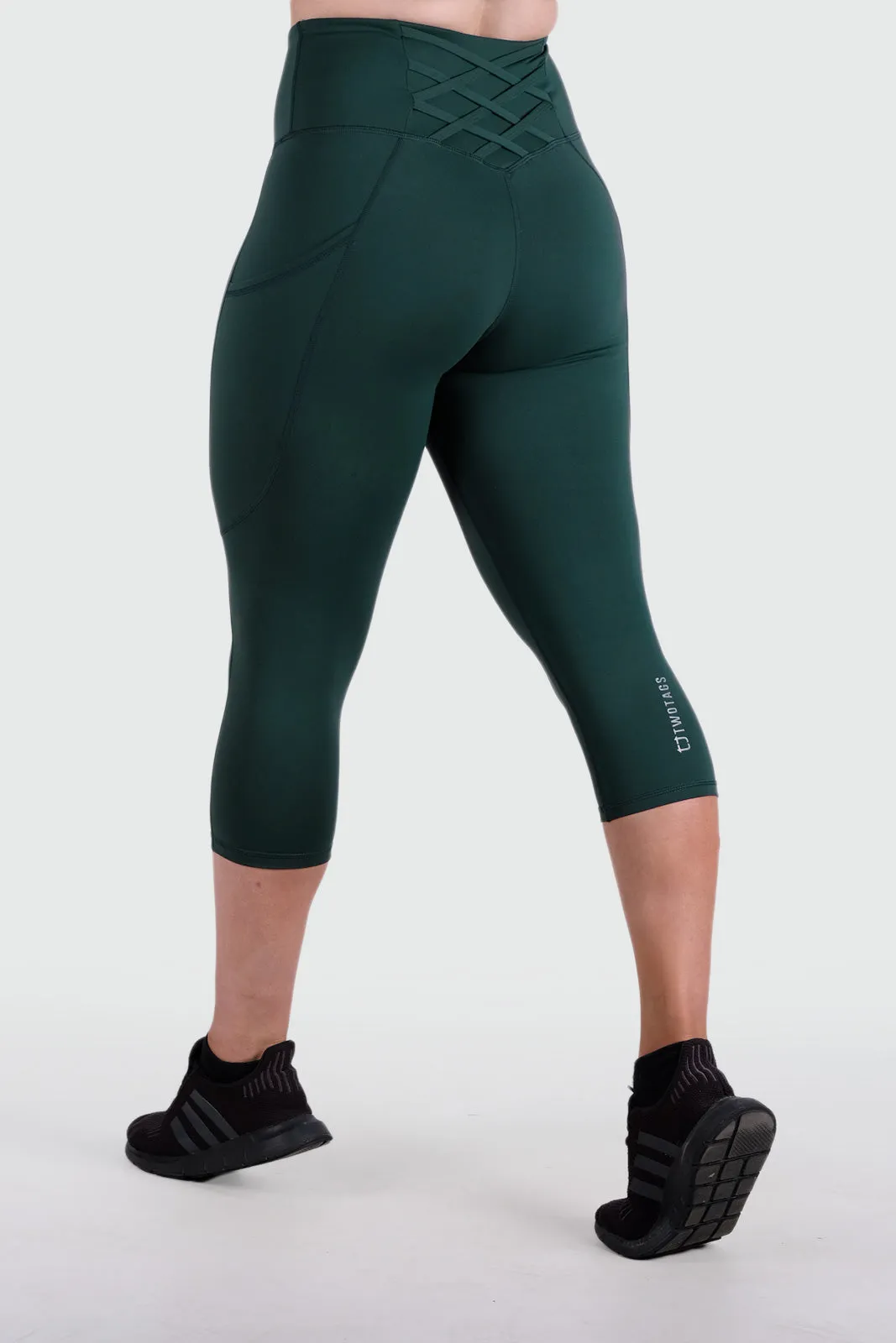 Strappy Capri V2 Highwaisted Leggings - Emerald sold by TWOTAGS