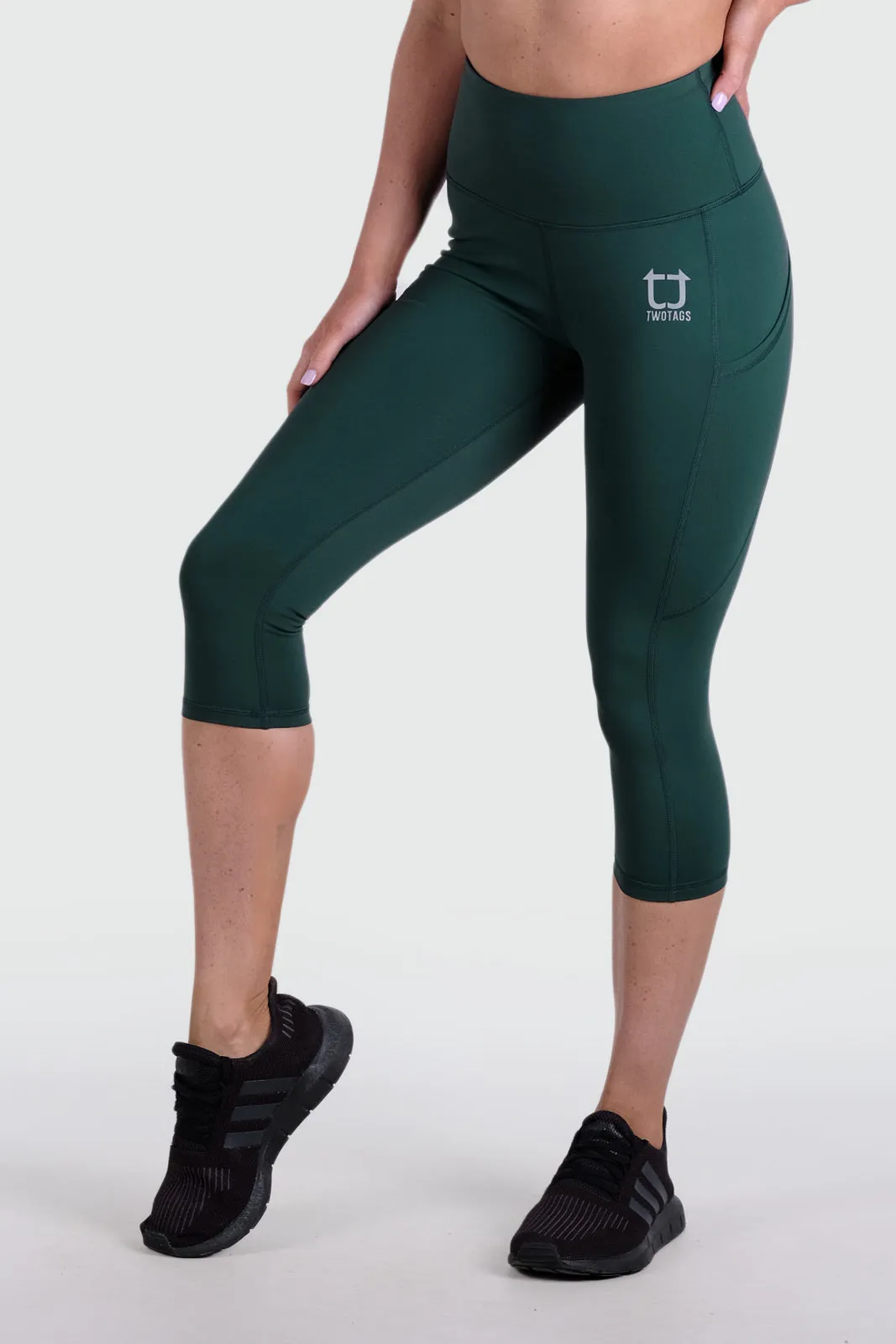 Strappy Capri V2 Highwaisted Leggings - Emerald sold by TWOTAGS product image thumbnail 4