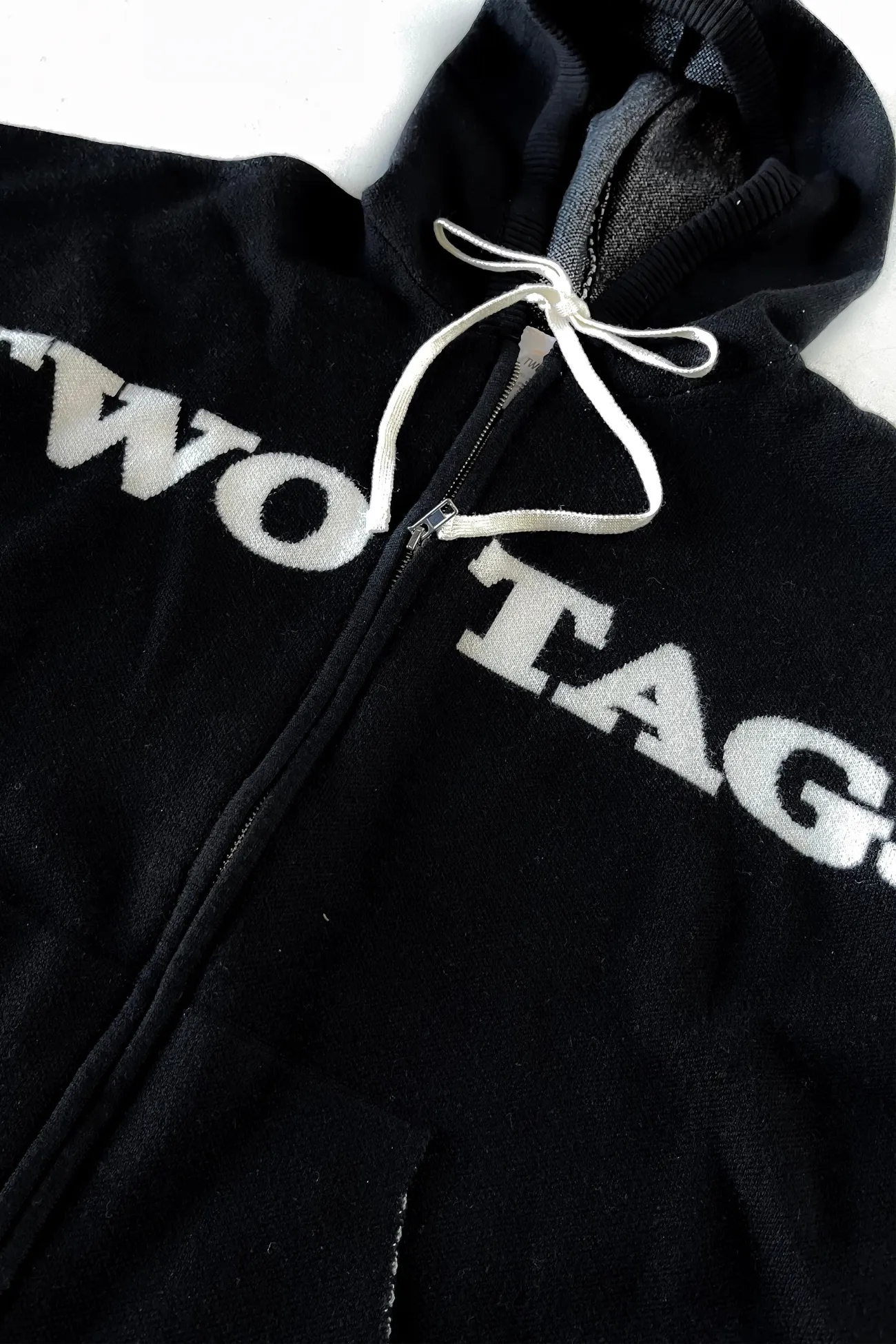 Knitted Wool-Blend Zip Oversized Hoodie - Black sold by TWOTAGS