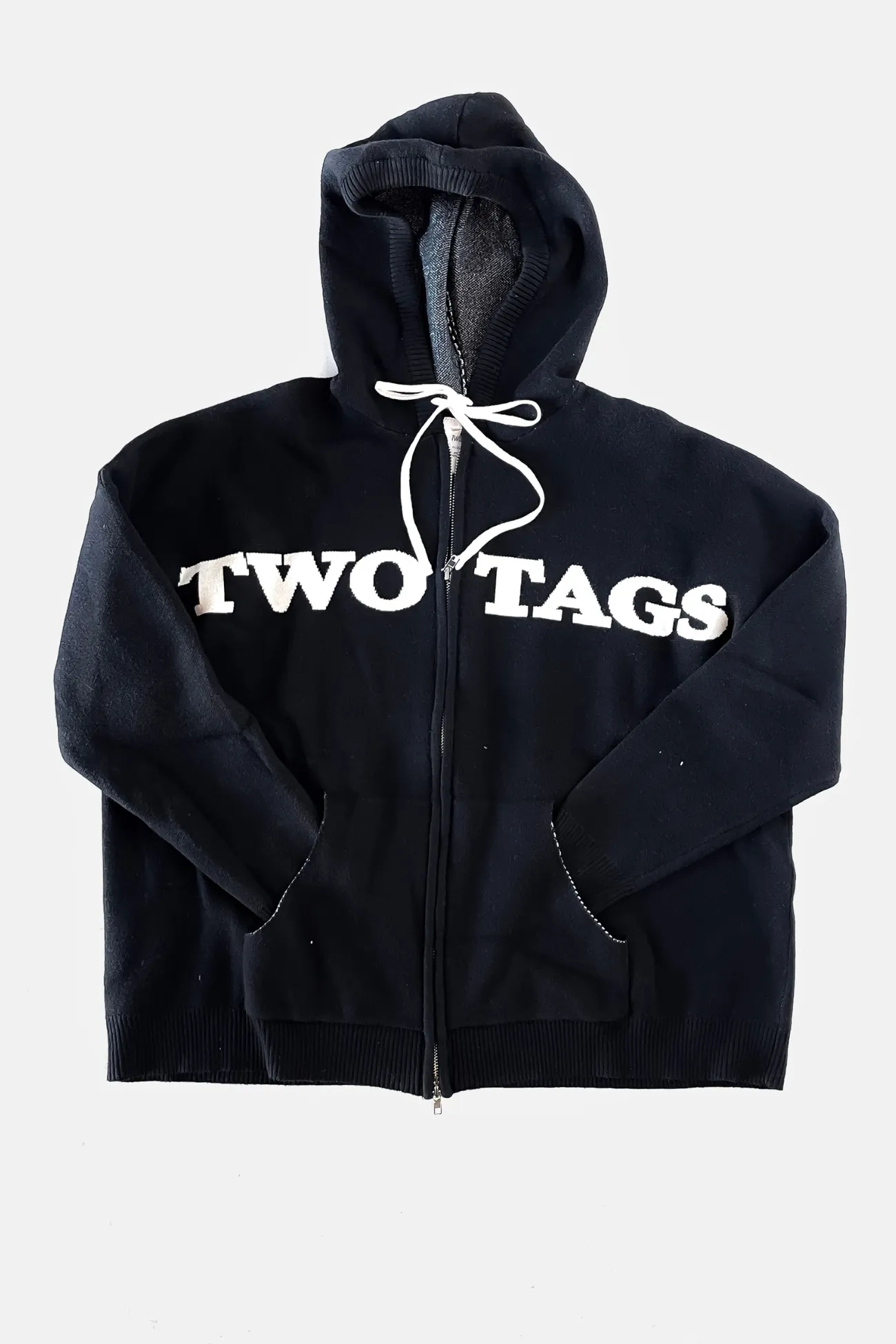 Knitted Wool-Blend Zip Oversized Hoodie - Black sold by TWOTAGS product image thumbnail 4