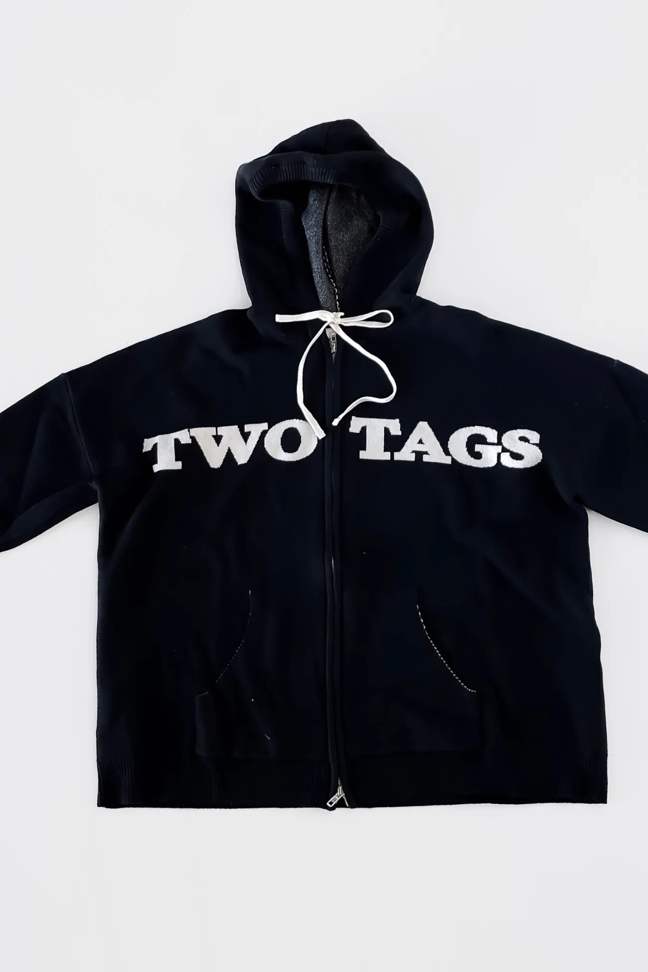 Knitted Wool-Blend Zip Oversized Hoodie - Black sold by TWOTAGS product image thumbnail 3