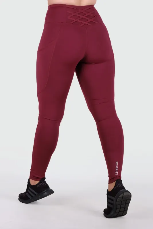 Strappy V2 Highwaisted Leggings - Burgundy sold by TWOTAGS