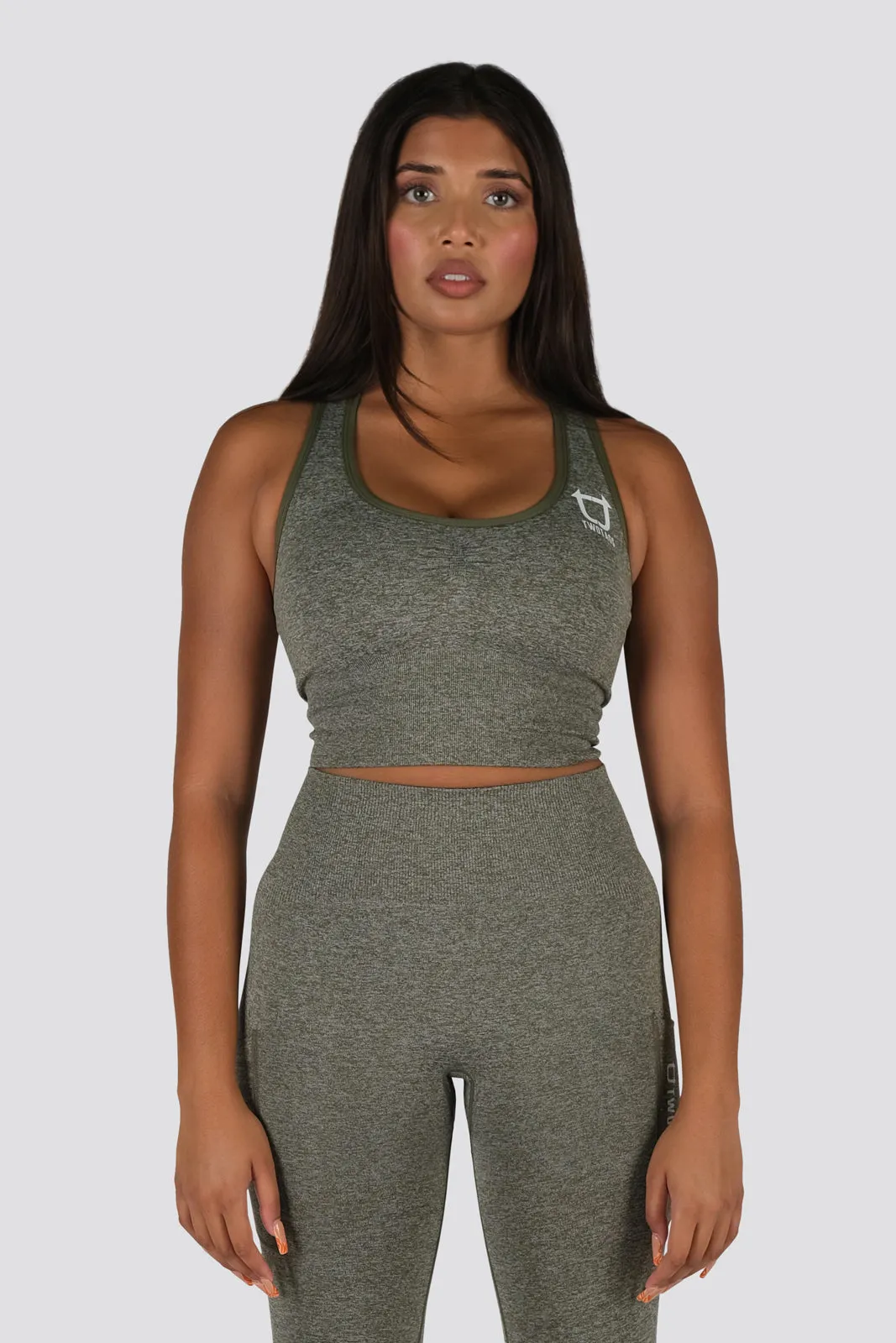 Seamless Movement Sports Bra - Khaki Marl sold by TWOTAGS