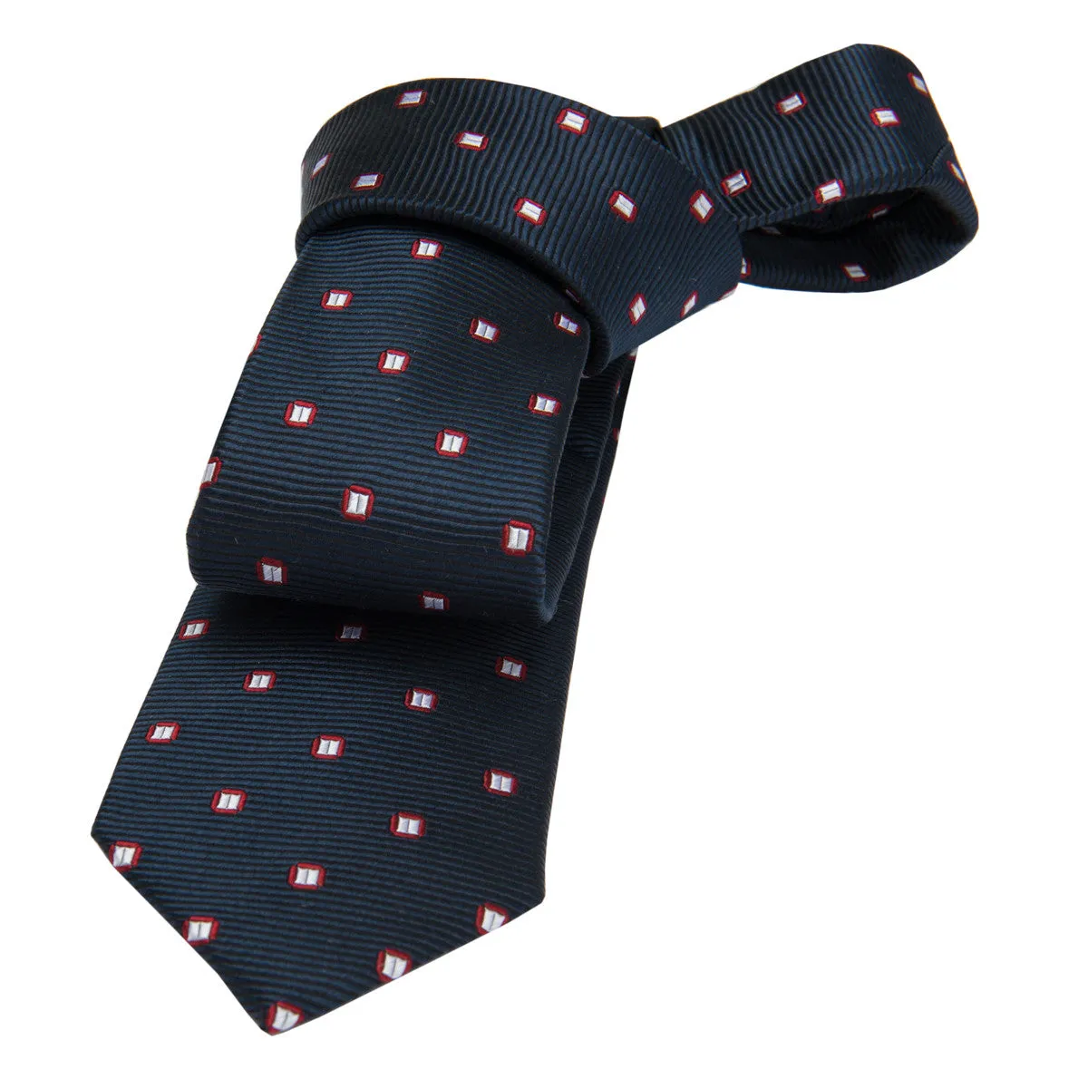 Kent Abstract Skinny Silk Tie, Navy / Silver / Red sold by The Dark Knot Limited