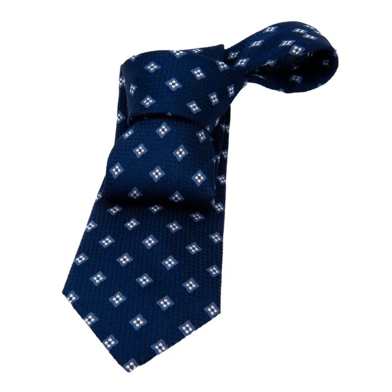 Champlain Foulard Silk Tie, Navy / Blue / Silver sold by The Dark Knot Limited