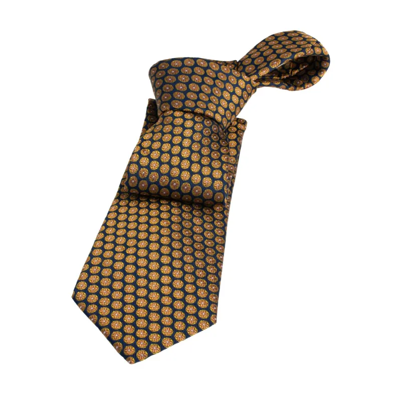 Fall River Foulard Silk Tie, Navy / Orange sold by The Dark Knot Limited