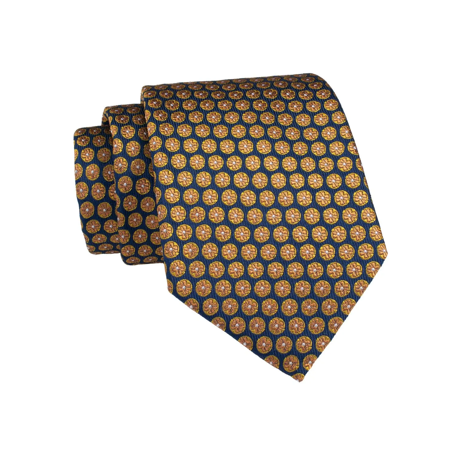 Fall River Foulard Silk Tie, Navy / Orange sold by The Dark Knot Limited product image thumbnail 2