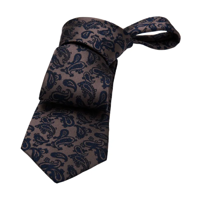 Amesbury Paisley Silk Tie, Brownish Gold / Navy sold by The Dark Knot Limited