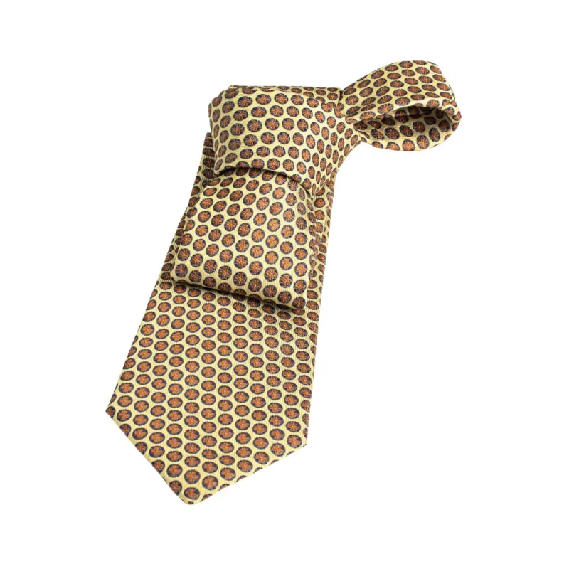 Fall River Foulard Silk Tie, Yellow / Orange sold by The Dark Knot Limited