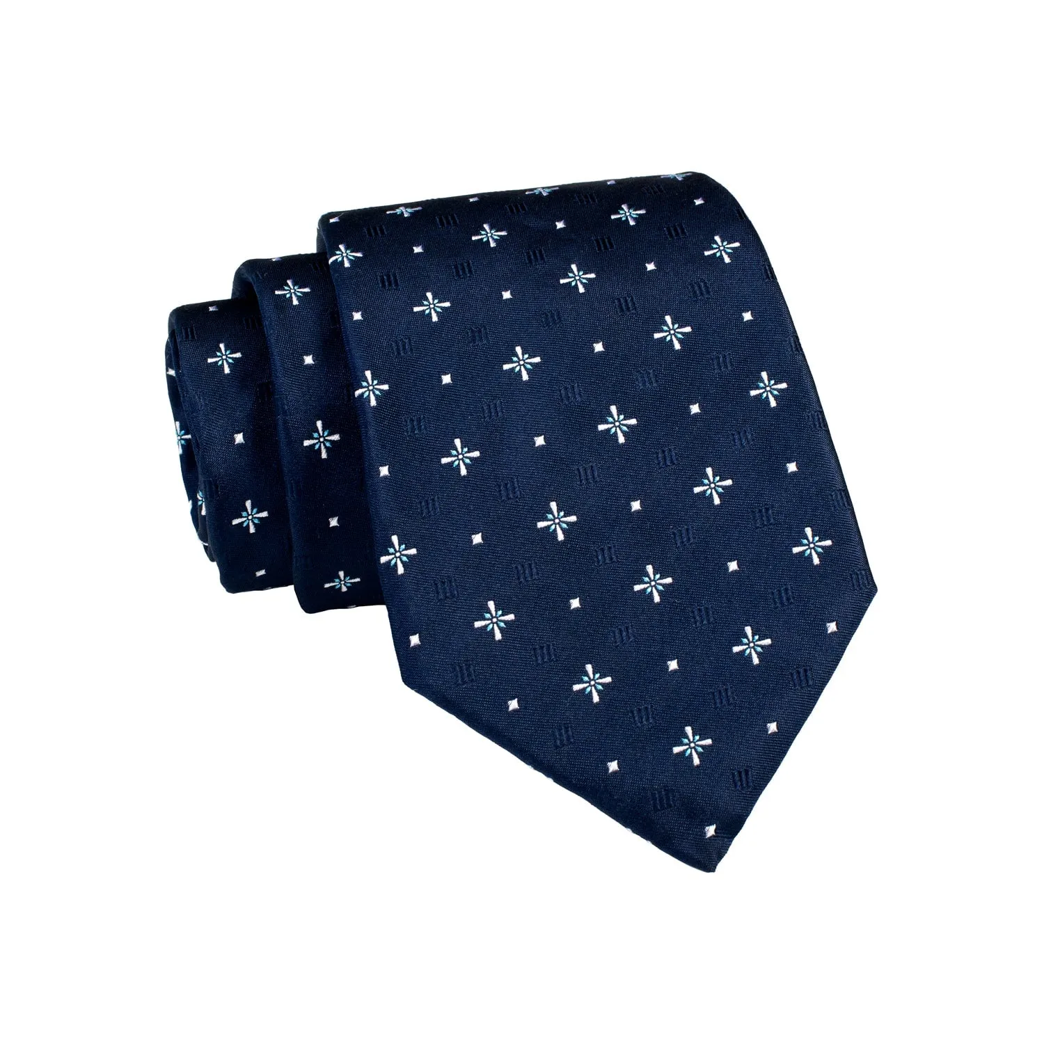 Shelburne Foulard Silk Tie, Navy / Silver / Light Blue sold by The Dark Knot Limited product image thumbnail 2
