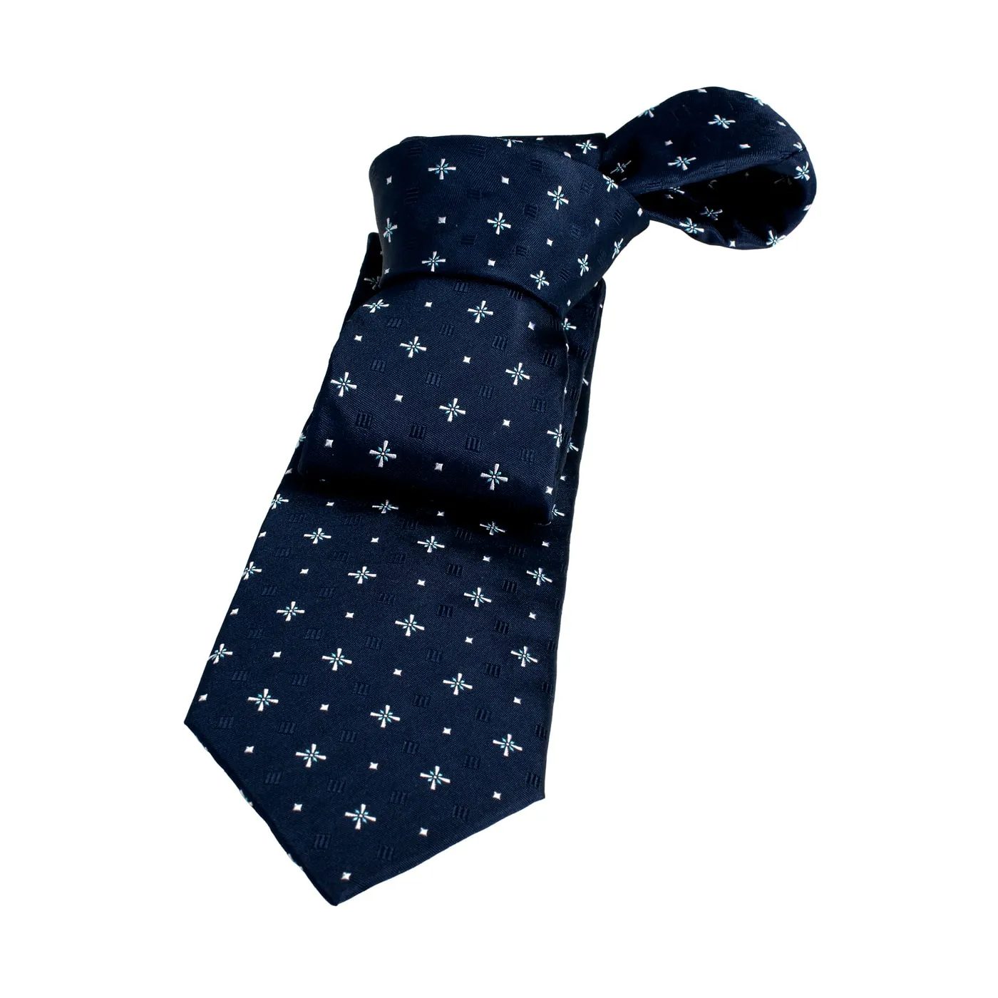 Shelburne Foulard Silk Tie, Navy / Silver / Light Blue sold by The Dark Knot Limited