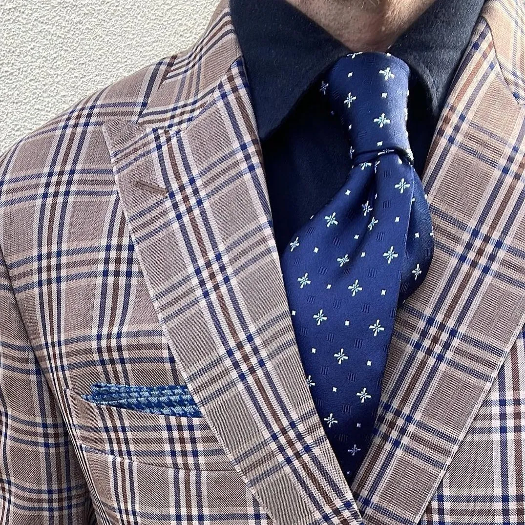 Shelburne Foulard Silk Tie, Navy / Silver / Light Blue sold by The Dark Knot Limited product image thumbnail 5