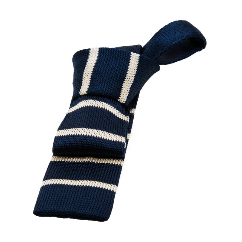 Bellmont Stripes Skinny Knitted Silk Tie, Navy / White sold by The Dark Knot Limited