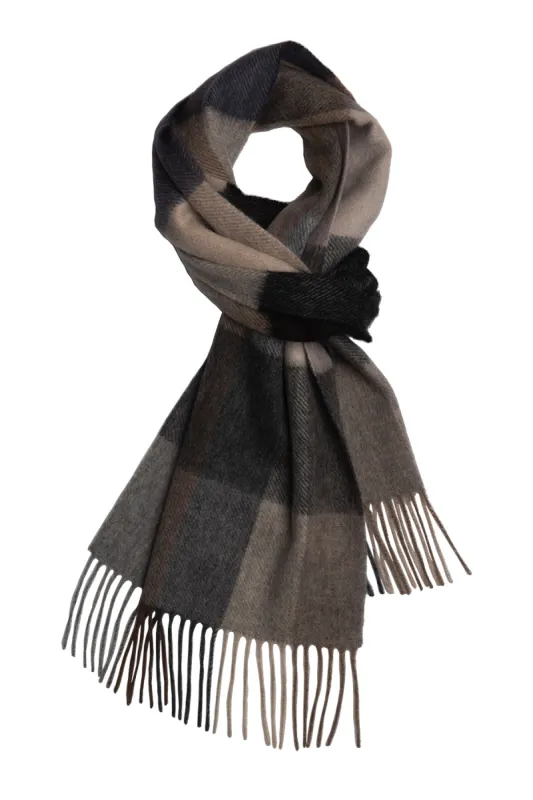 Woodbury Plaid Wool Scarf, Brown / Grey / Beige sold by The Dark Knot Limited