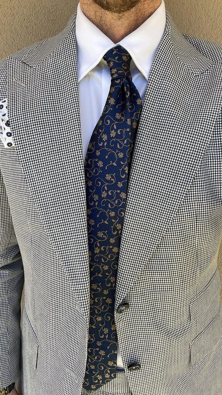 Kingsbury Floral Silk Tie, Navy / Gold sold by The Dark Knot Limited product image thumbnail 4