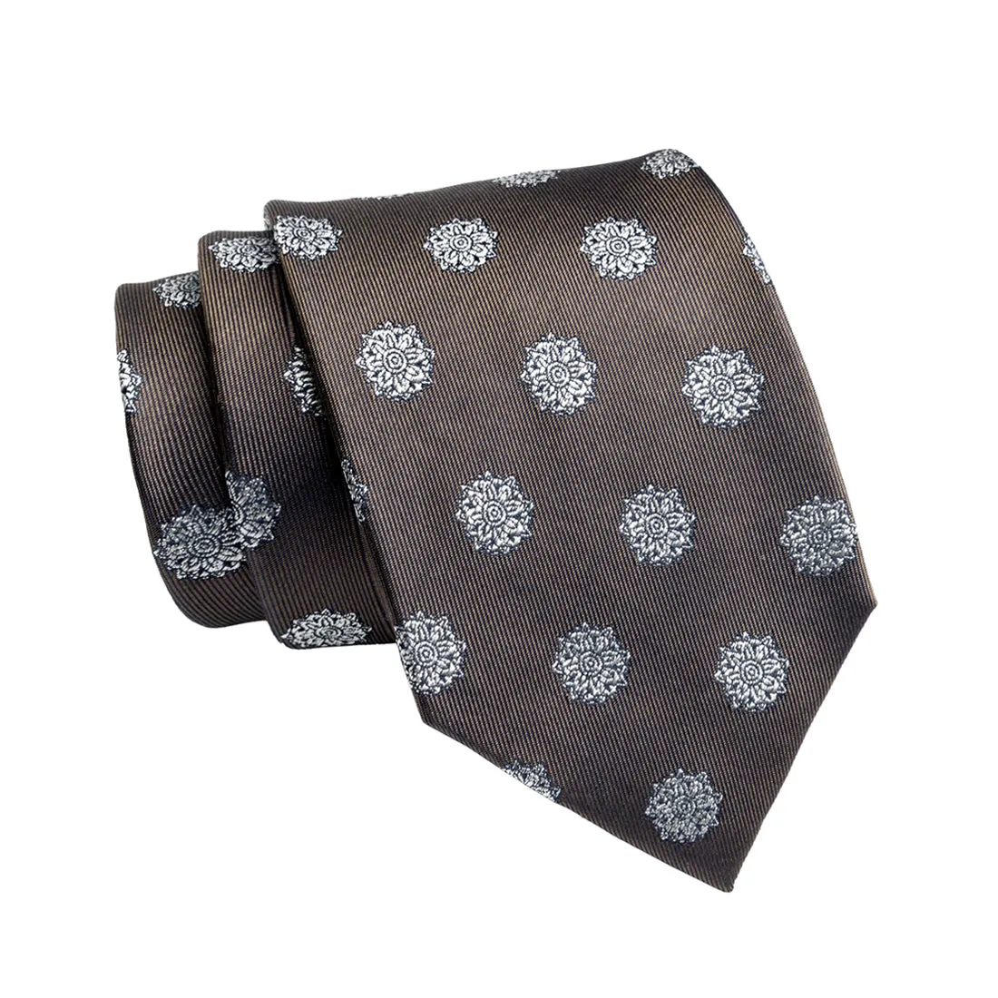 Little Falls Medallion Foulard Silk Tie, Brown / Silver sold by The Dark Knot Limited product image thumbnail 2