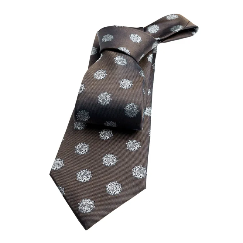 Little Falls Medallion Foulard Silk Tie, Brown / Silver sold by The Dark Knot Limited