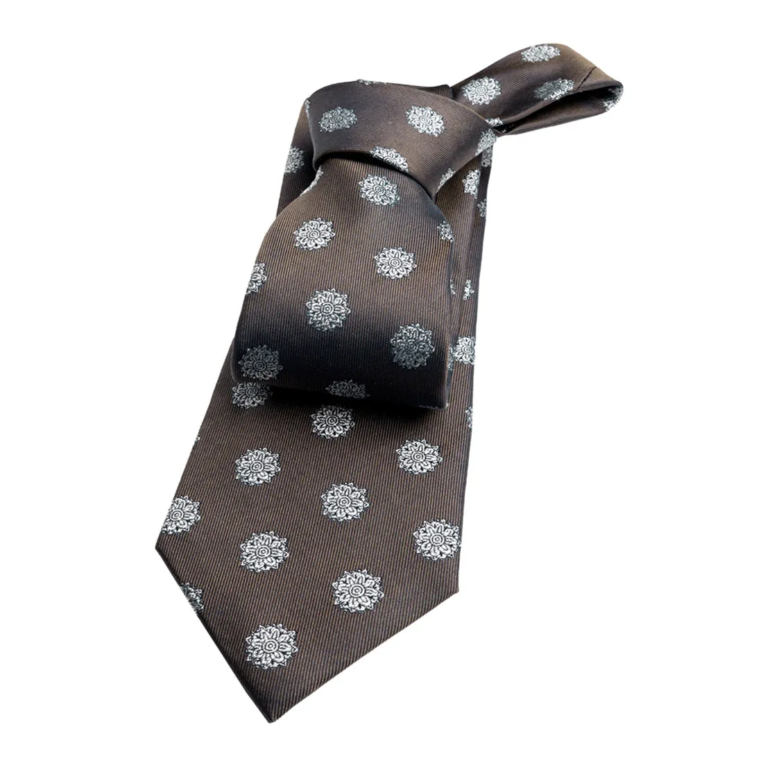 Little Falls Medallion Foulard Silk Tie, Brown / Silver sold by The Dark Knot Limited