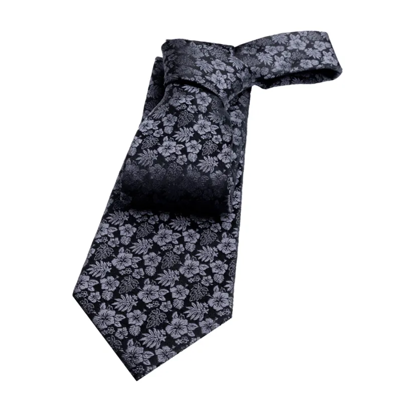 New Bedford Floral Silk Tie, Black / Greyish Silver sold by The Dark Knot Limited