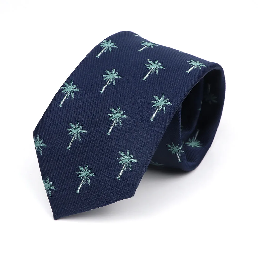 West Palm Trees Polyester Tie, Navy / Light Green / White sold by The Dark Knot Limited