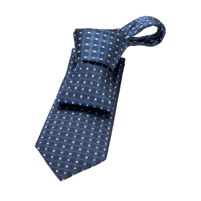 Orchard Park Foulard Silk Tie, Bluish Grey / Navy /  Silver sold by The Dark Knot Limited