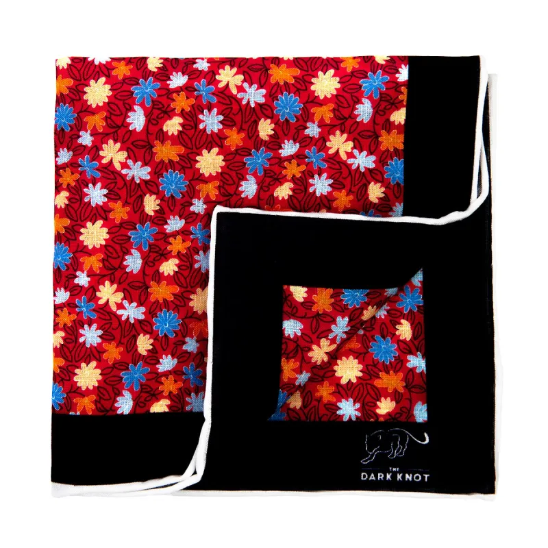 Norwalk Floral Linen Pocket Square, Red / Blue / Yellow sold by The Dark Knot Limited