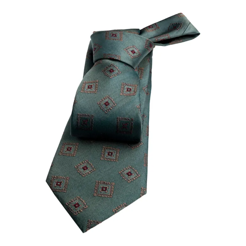 Andover Foulard Silk Tie, Olive Green / Bronze / Red sold by The Dark Knot Limited