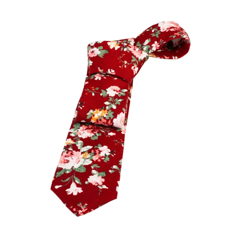 Dover Floral Cotton Tie,  Crimson/ White / Green sold by The Dark Knot Limited