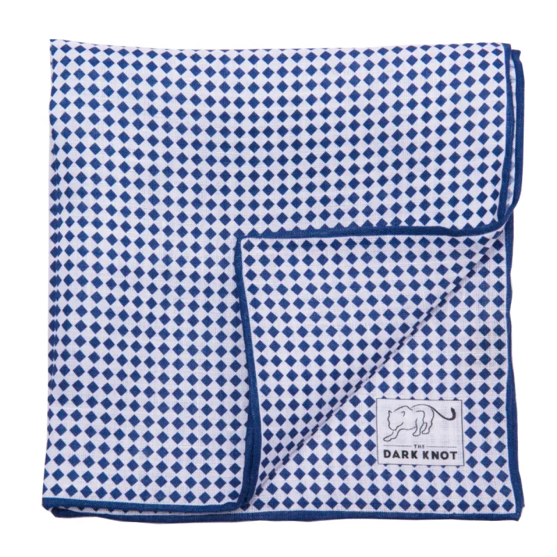 Franklin Checkered Linen Pocket Square, Blue / White sold by The Dark Knot Limited