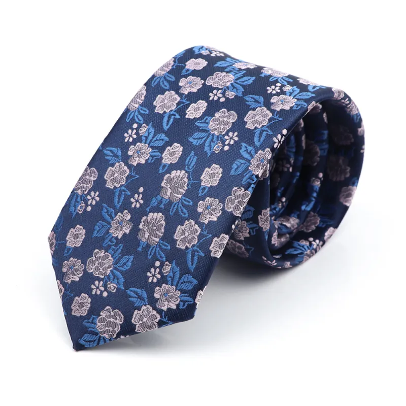 Lakeland Floral Skinny Polyester Tie, Navy  / Blue / Silver sold by The Dark Knot Limited