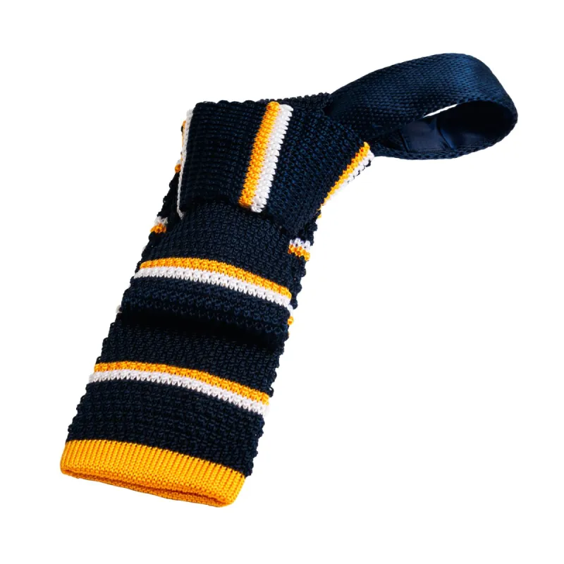 Cherry Creek Stripes Knitted Silk Tie, Navy / Yellow / White sold by The Dark Knot Limited