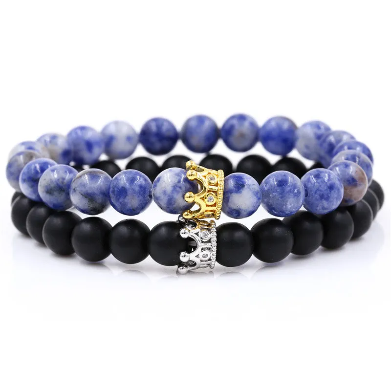 Santa Cruz Stackable Beaded Crown Bracelets, Blue / Black sold by The Dark Knot Limited