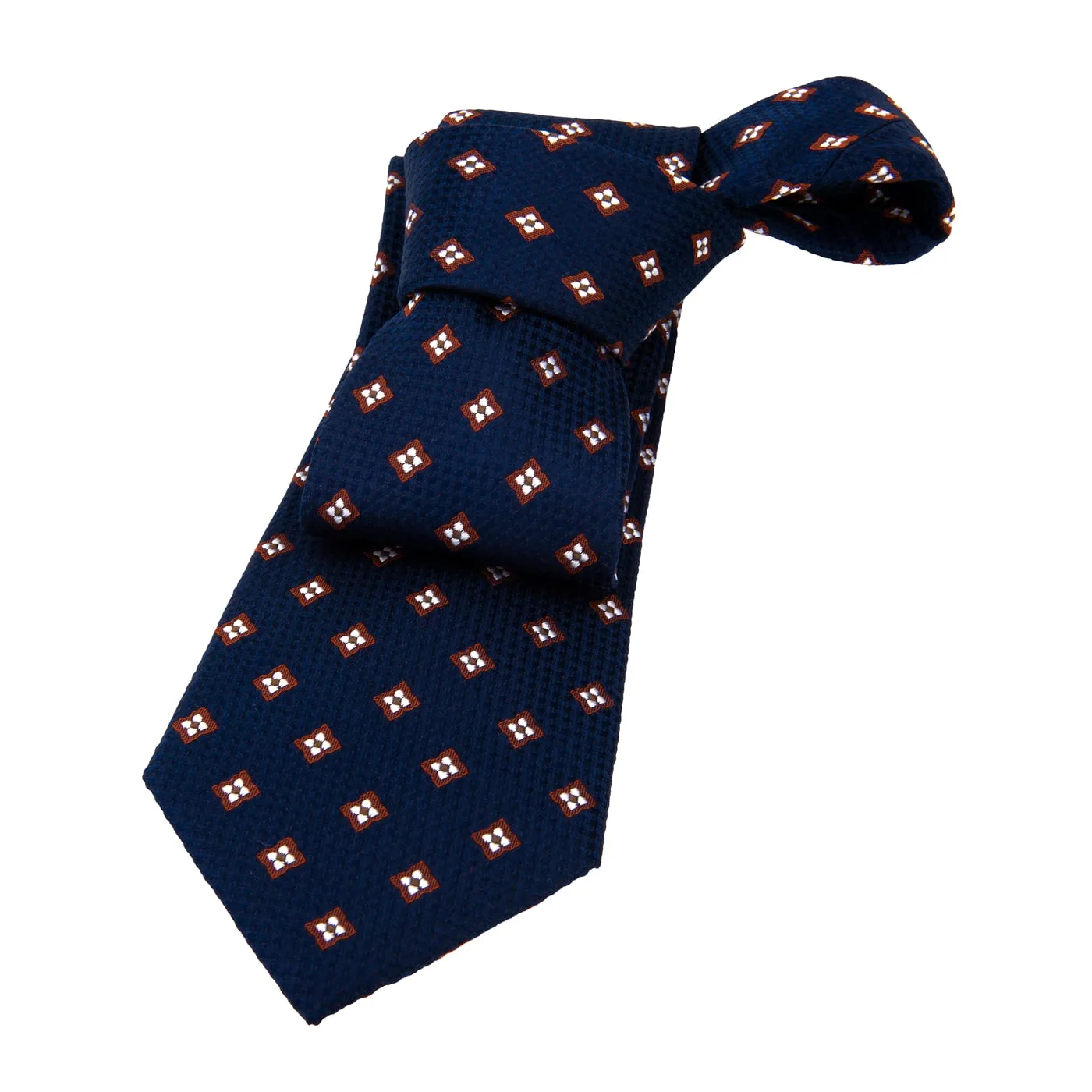Champlain Foulard Silk Tie, Navy / Brown / Silver sold by The Dark Knot Limited