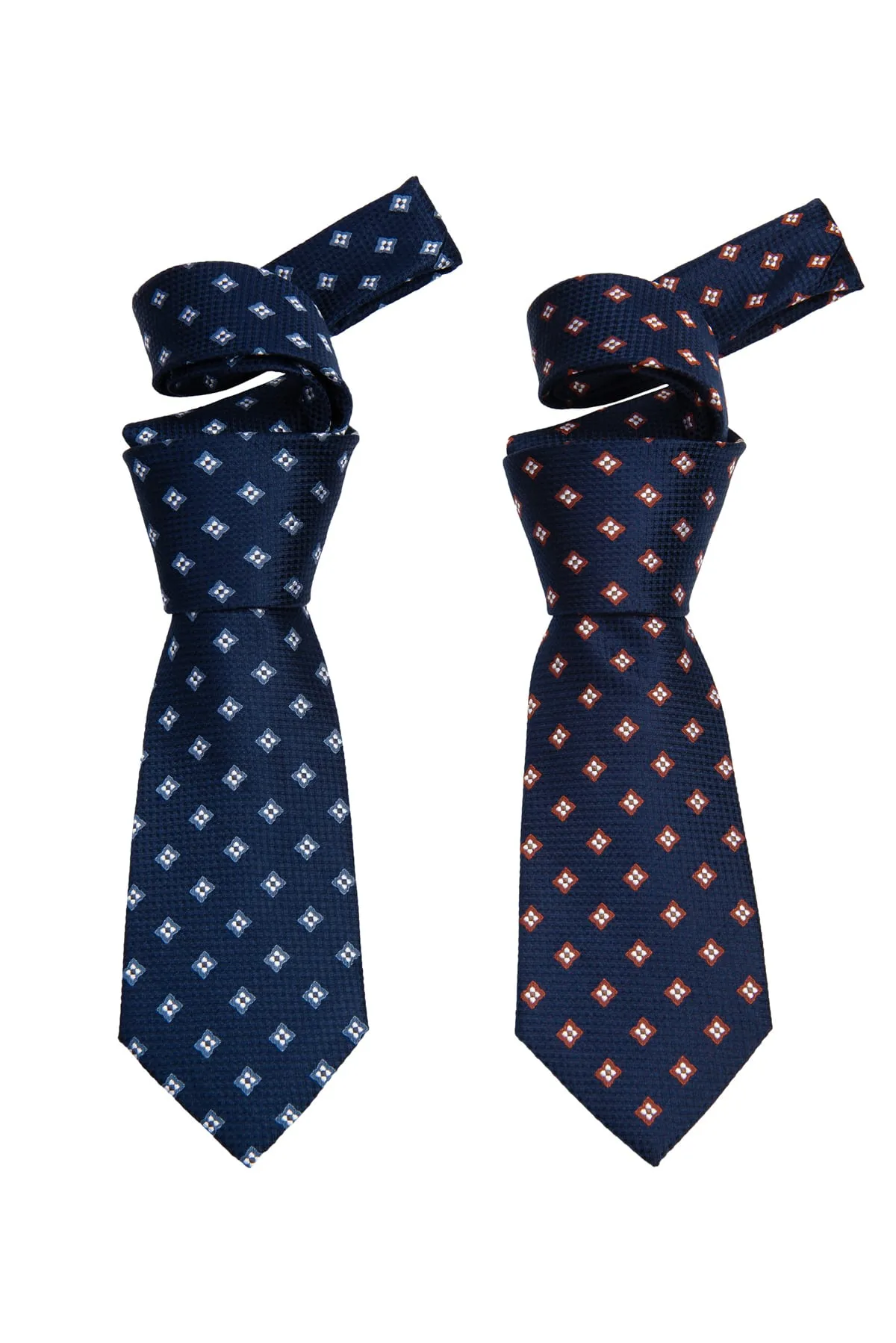Champlain Foulard Silk Tie, Navy / Brown / Silver sold by The Dark Knot Limited product image thumbnail 3